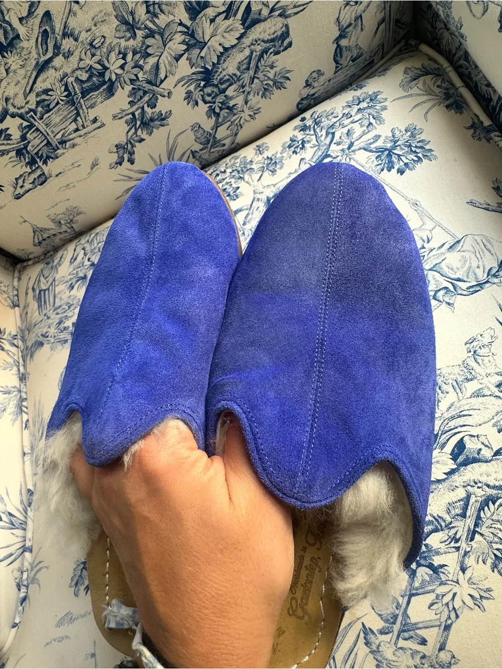 Mens Sabah Electric Blue Shearling Slip Ons sz 41